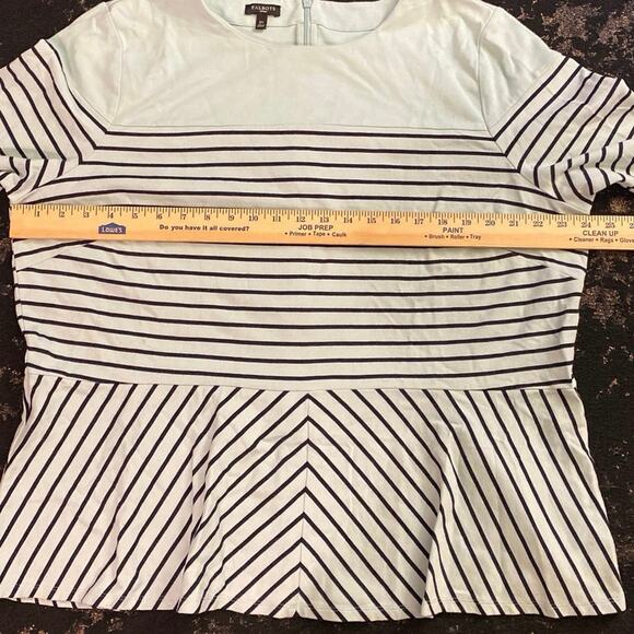 Talbots Woman 2X XXL Light Blue Black Striped blouse 3/4 sleeve Zip Back Peplan - Picture 5 of 10